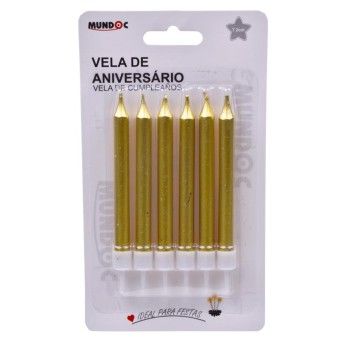 CONUNTO 6 VELAS ANIVERSARIO DOURADA 8CM
