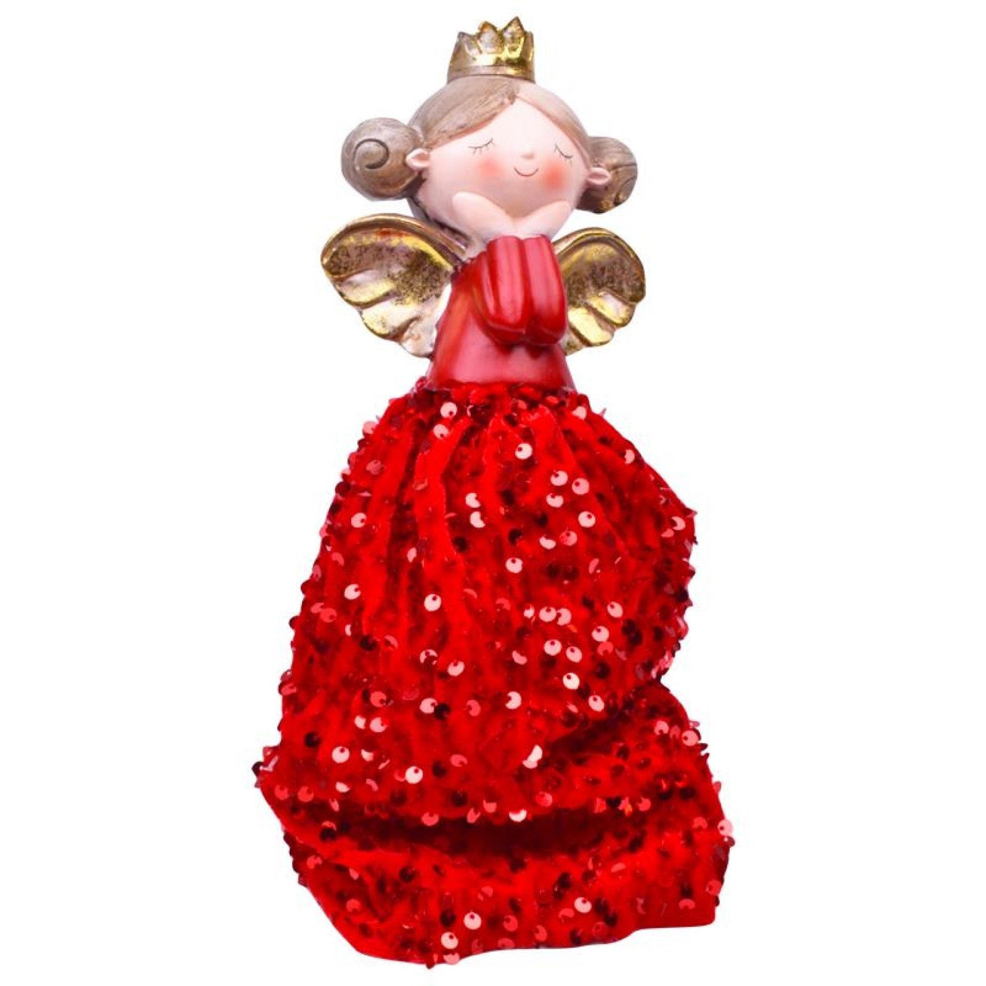 ANJO 29CM VESTIDO DE LANTEJOLA VERMEL C/LUZ ANJO 29CM VESTIDO DE LANTEJOLA VERMEL C/LUZ