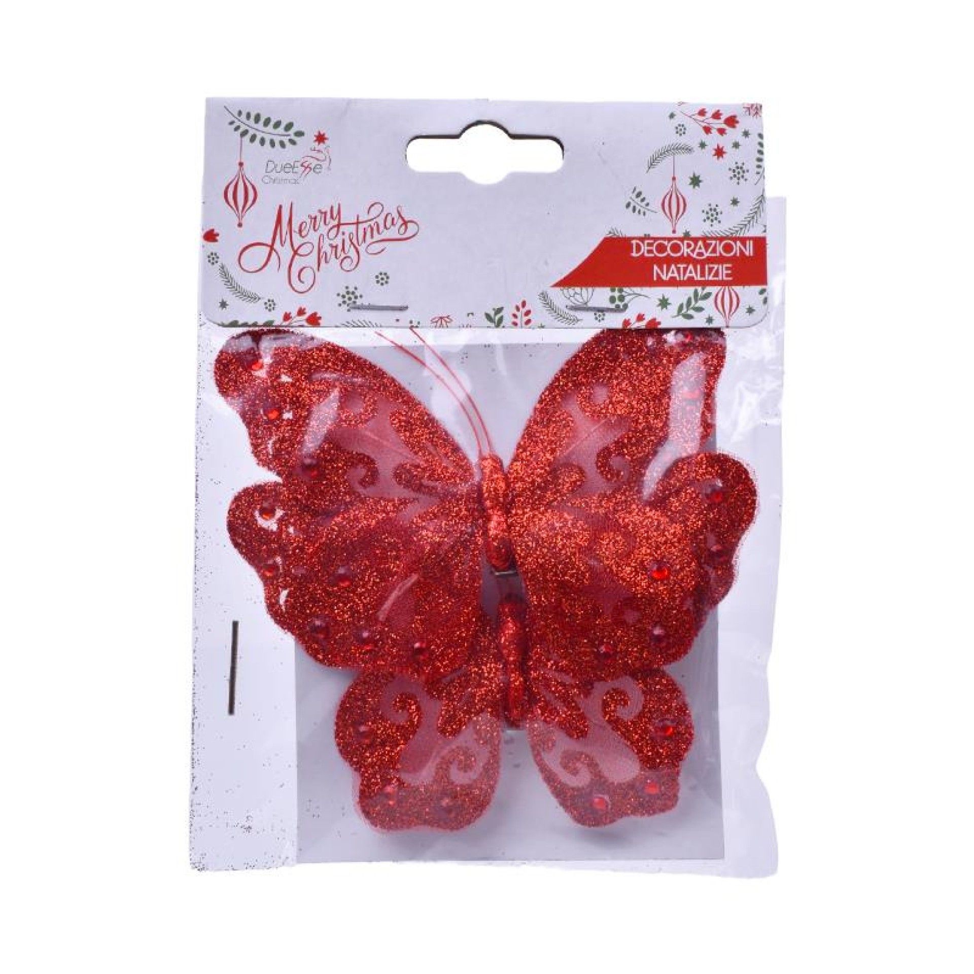 BORBOLETA NATAL 10CM 2UN VRM C/PINÇAS BORBOLETA NATAL 10CM 2UN VRM C/PINÇAS