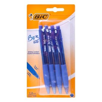 CONJ 4 CANETAS BIC BU3 GRIP AZUL