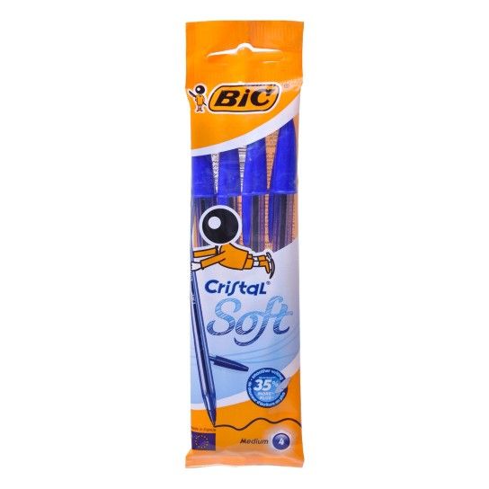 BIC CRISTAL SOFT PACK 4UN AZUL