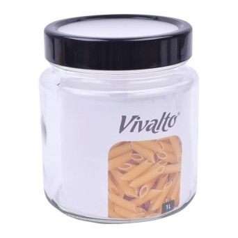 FRASCO VIDRO 1L TRANSP TAMPA PRETA