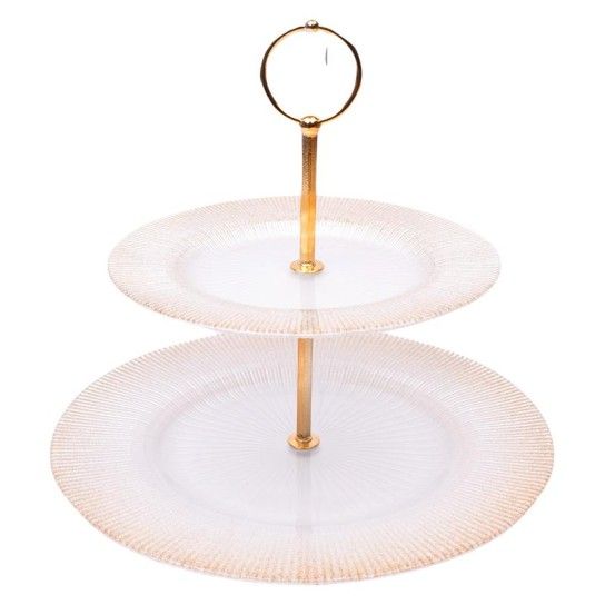 TAÇA DE VIDRO 2 PISOS 28+21CM BRAN/ DOURADO TAÇA DE VIDRO 2 PISOS 28+21CM BRAN/ DOURADO