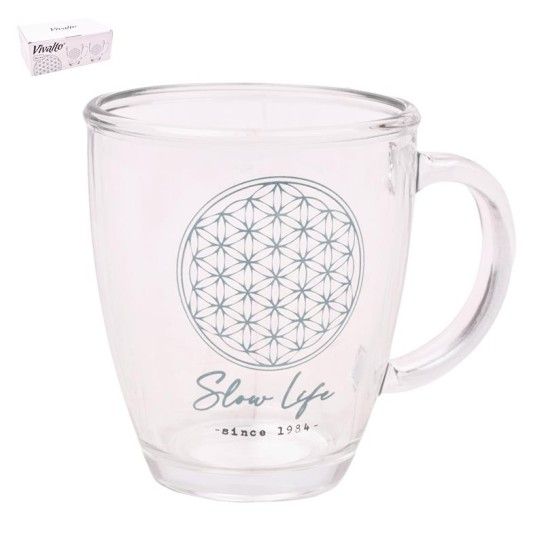 CANECA DE VIDRO 320ML SLOW LIFE