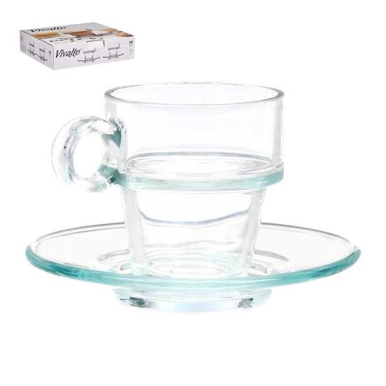 CHAVENA CAFE VIDRO 100ML C/PRATO CX6UN