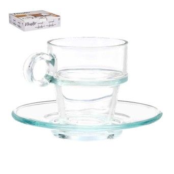 CHAVENA CAFE VIDRO 100ML C/PRATO CX6UN