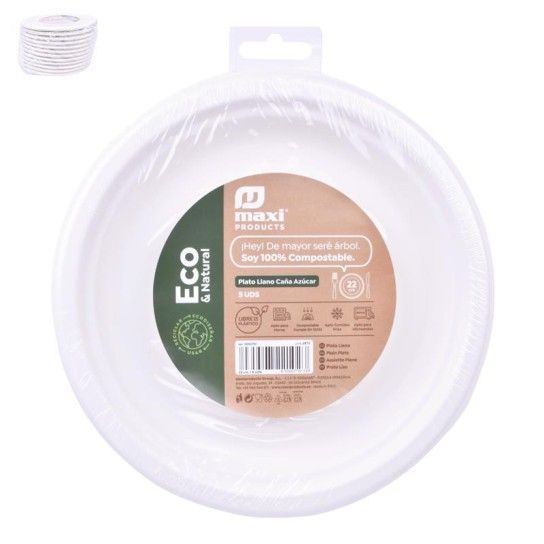 PRATO RASO ECO CANA ACAR 22CM 5UN