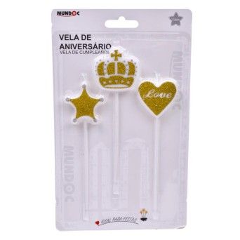 VELA ANIVERSARIO DOURADA EST/CORA/COROA