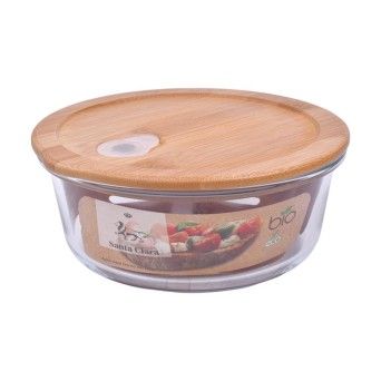 RECIPIENTE VIDRO RED. 13CM TAMPA BAMBU