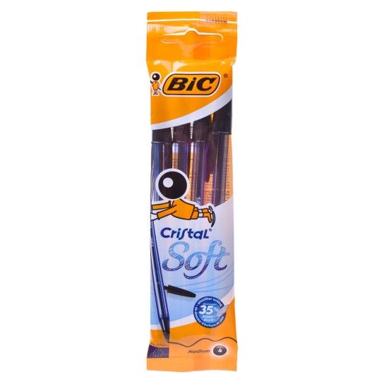 BIC CRISTAL SOFT PACK 4UN PRETO