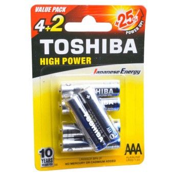 TOSHIBA BLISTER 6PILHAS ALKAL LR03 AAA 4+2