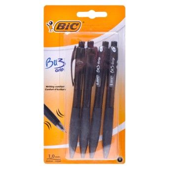 CONJ 4 CANETAS BIC BU3 GRIP PRETA CX20