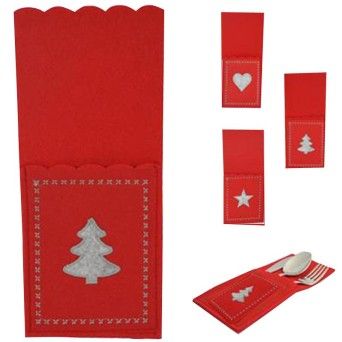 PORTA TALHERES NATAL FELTRO VERM.