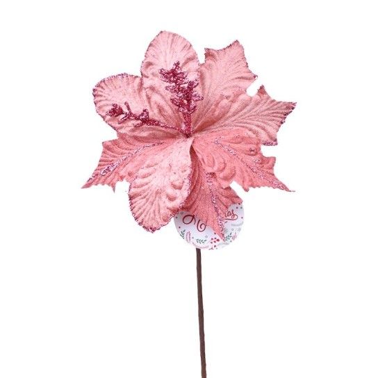 FLOR C/ PE 20CM C/GLITTER ROSA VELHO