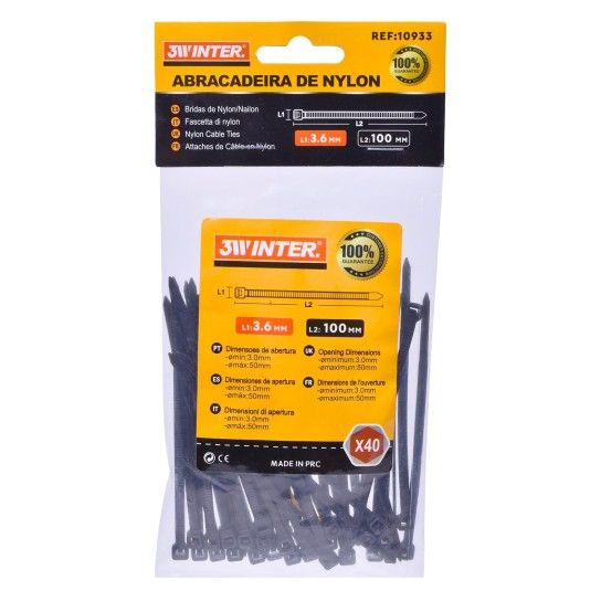 ABRACADEIRA PLAST PRT 40UN 3.6X100MM 10933