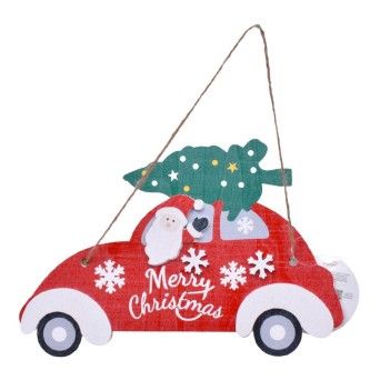 PENDURANTES PAI NATAL CARRO MADEIRA VRM/VR