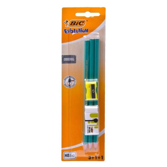 LAPIS BIC EVOLUT PACK3) C/BORRACHA+AFIA