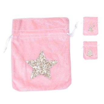SACO VELUDO NATAL 19X15,5 ROSA E7-9170B
