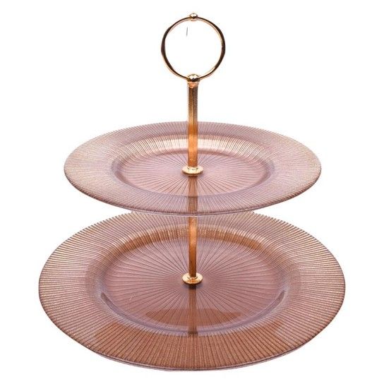 TAÇA DE VIDRO 2 PISOS 28+21CM CAST/ DOURADO TAÇA DE VIDRO 2 PISOS 28+21CM CAST/ DOURADO