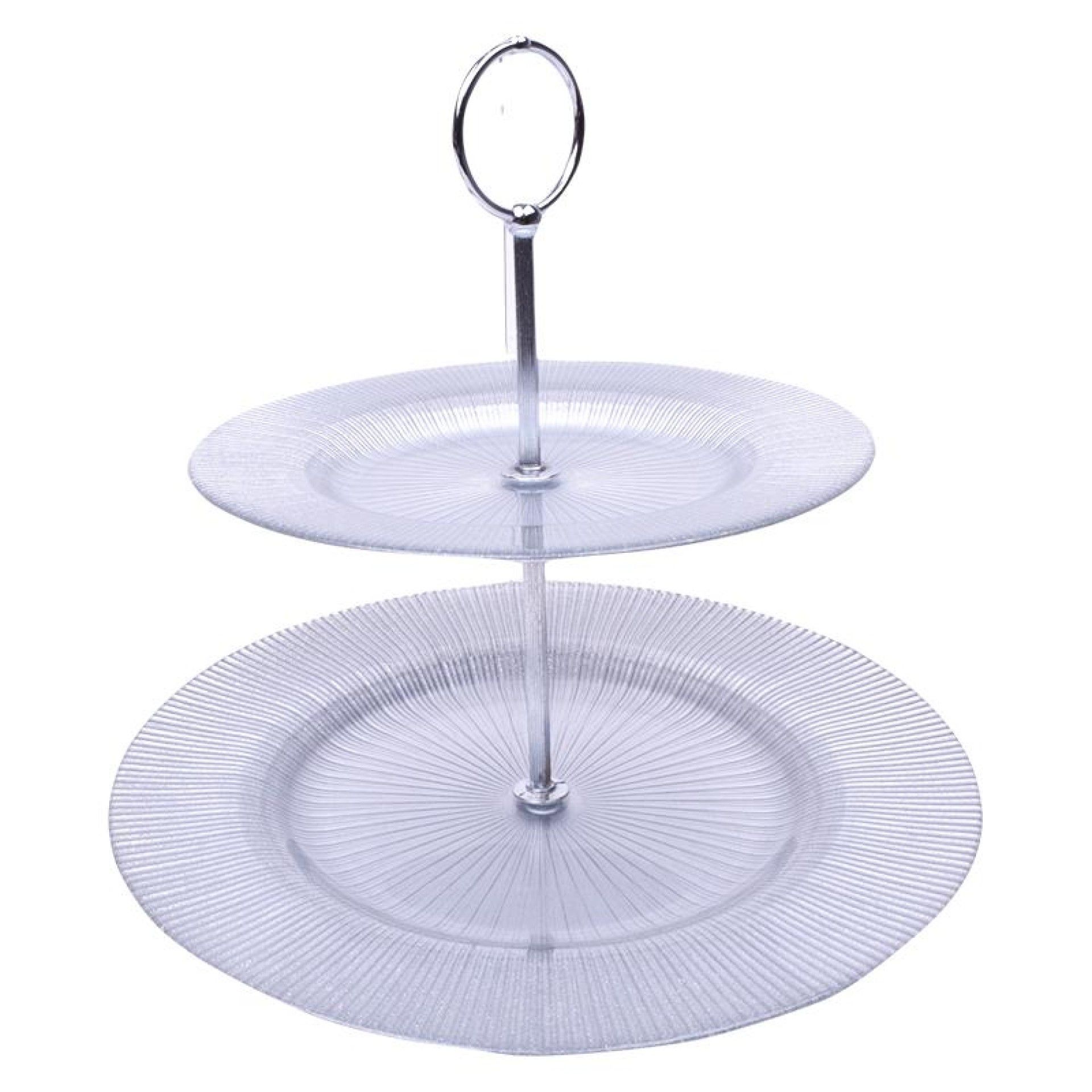 TAÇA DE VIDRO 2 PISOS 28+21CM PRATA TAÇA DE VIDRO 2 PISOS 28+21CM PRATA