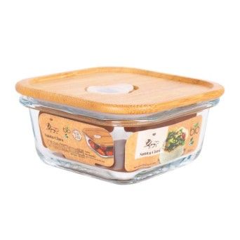 RECIPIENTE VIDRO 11X11CM TAMPA BAMBU