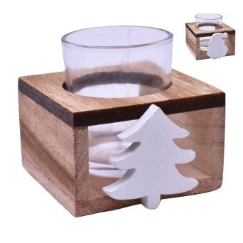 PORTA VELA NATAL MAD./VIDRO NATURAL