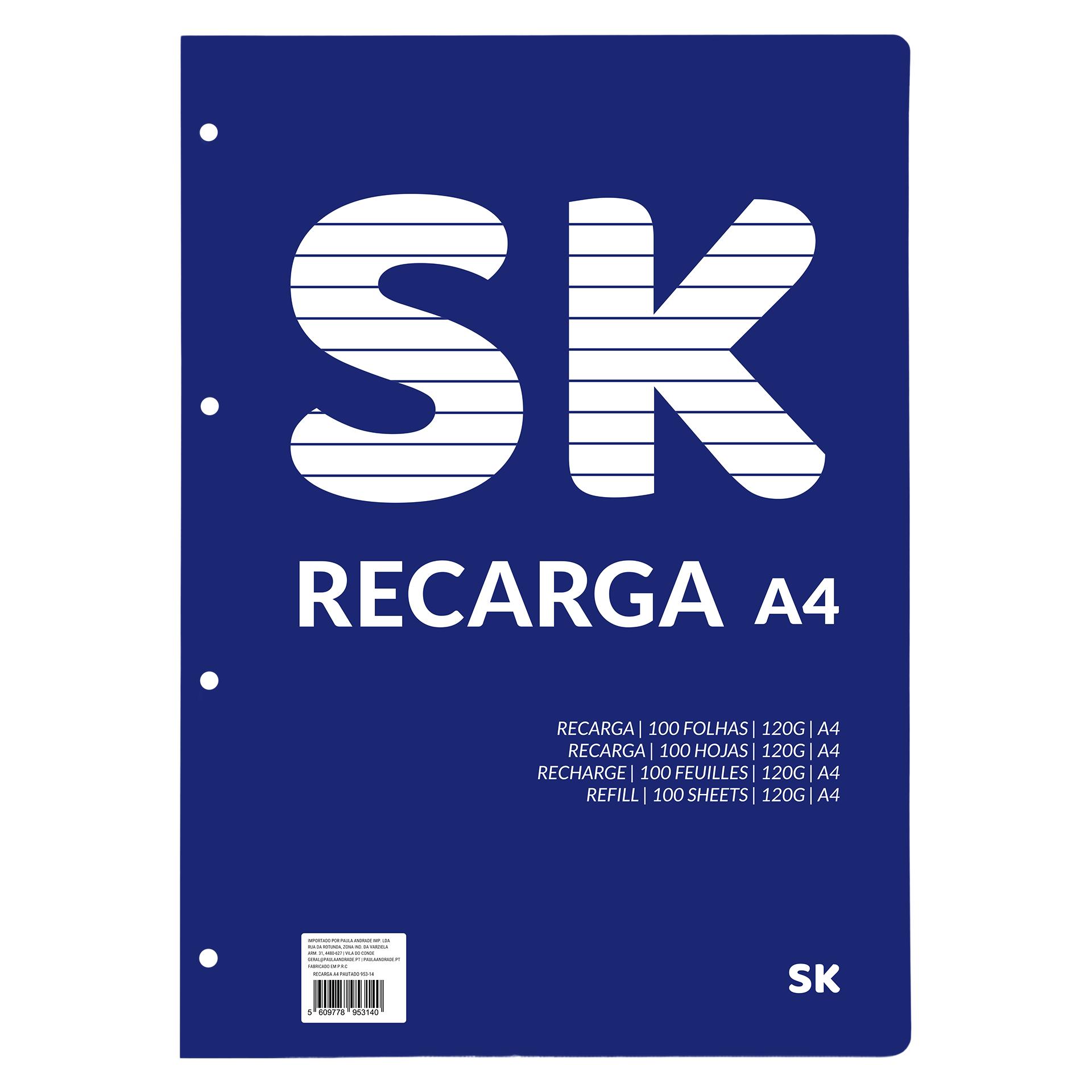 RECARGA FOLHAS PAUTAD A4 953-14 SK CX20 RECARGA FOLHAS PAUTAD A4 953-14 SK CX20