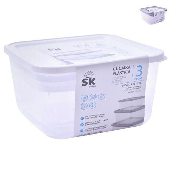 SET 3 CAIXAS QUAD C/TAMPA 645-05 SK CX24