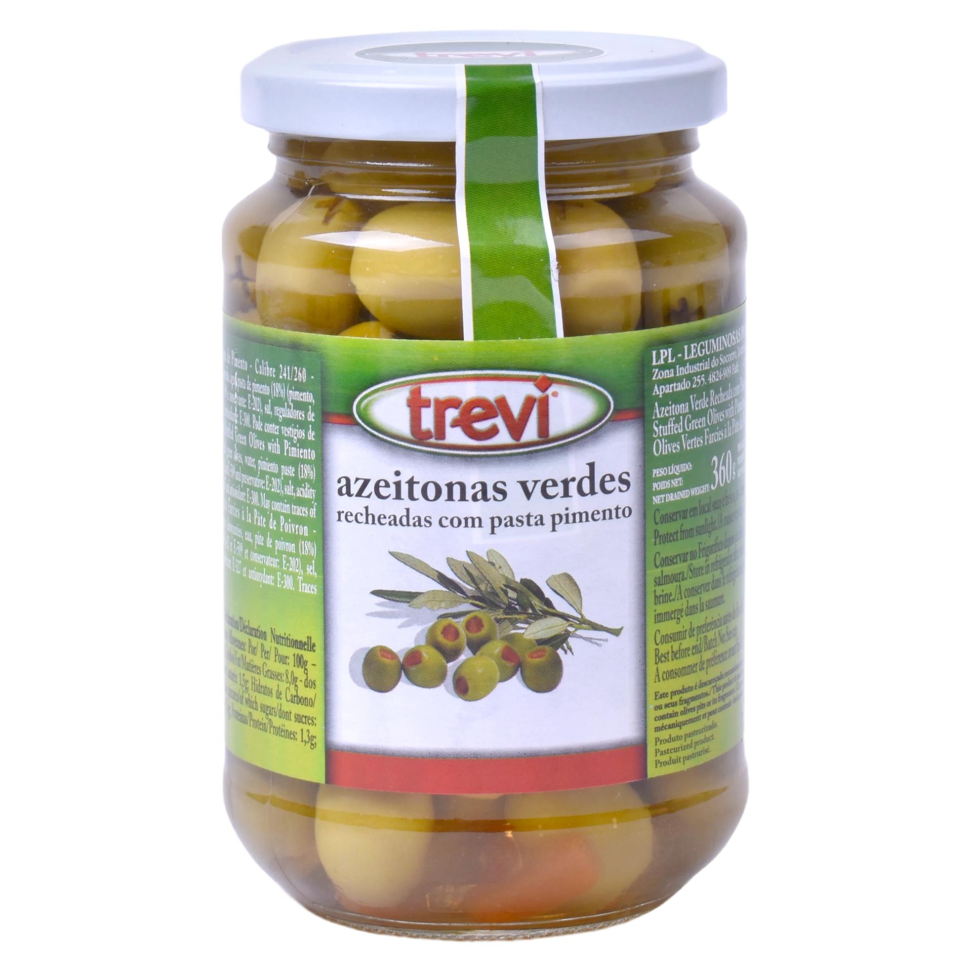AZEITONAS VERDES C/PIMENTOS TREVI 360G AZEITONAS VERDES C/PIMENTOS TREVI 360G