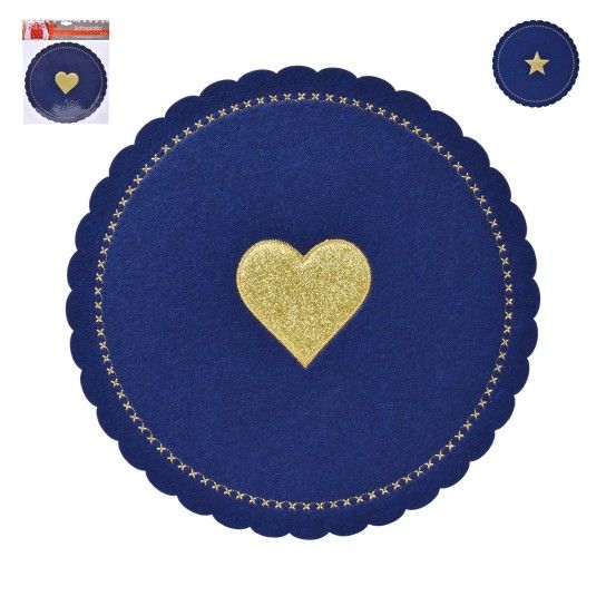 BASE NATAL FELTRO AZUL/OURO 25CM BASE NATAL FELTRO AZUL/OURO 25CM