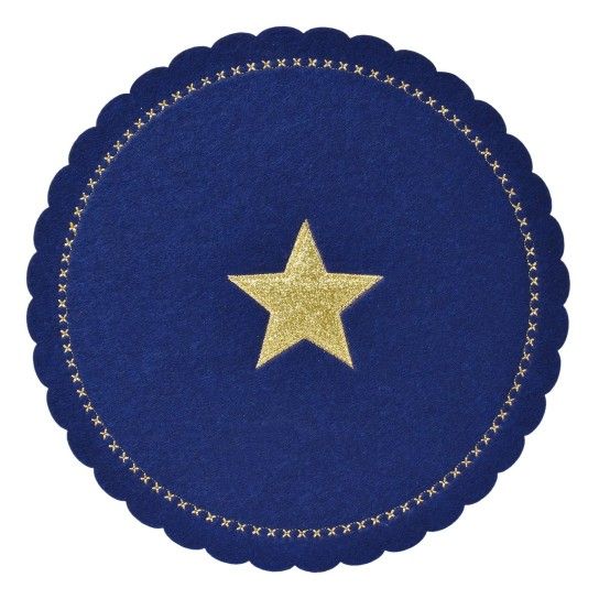BASE NATAL FELTRO AZUL/OURO 25CM BASE NATAL FELTRO AZUL/OURO 25CM