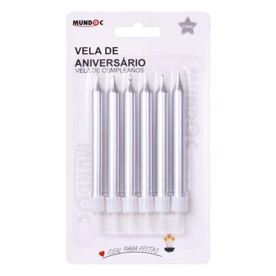 CONUNTO 6 VELAS ANIVERSARIO PRATA 8CM CONUNTO 6 VELAS ANIVERSARIO PRATA 8CM