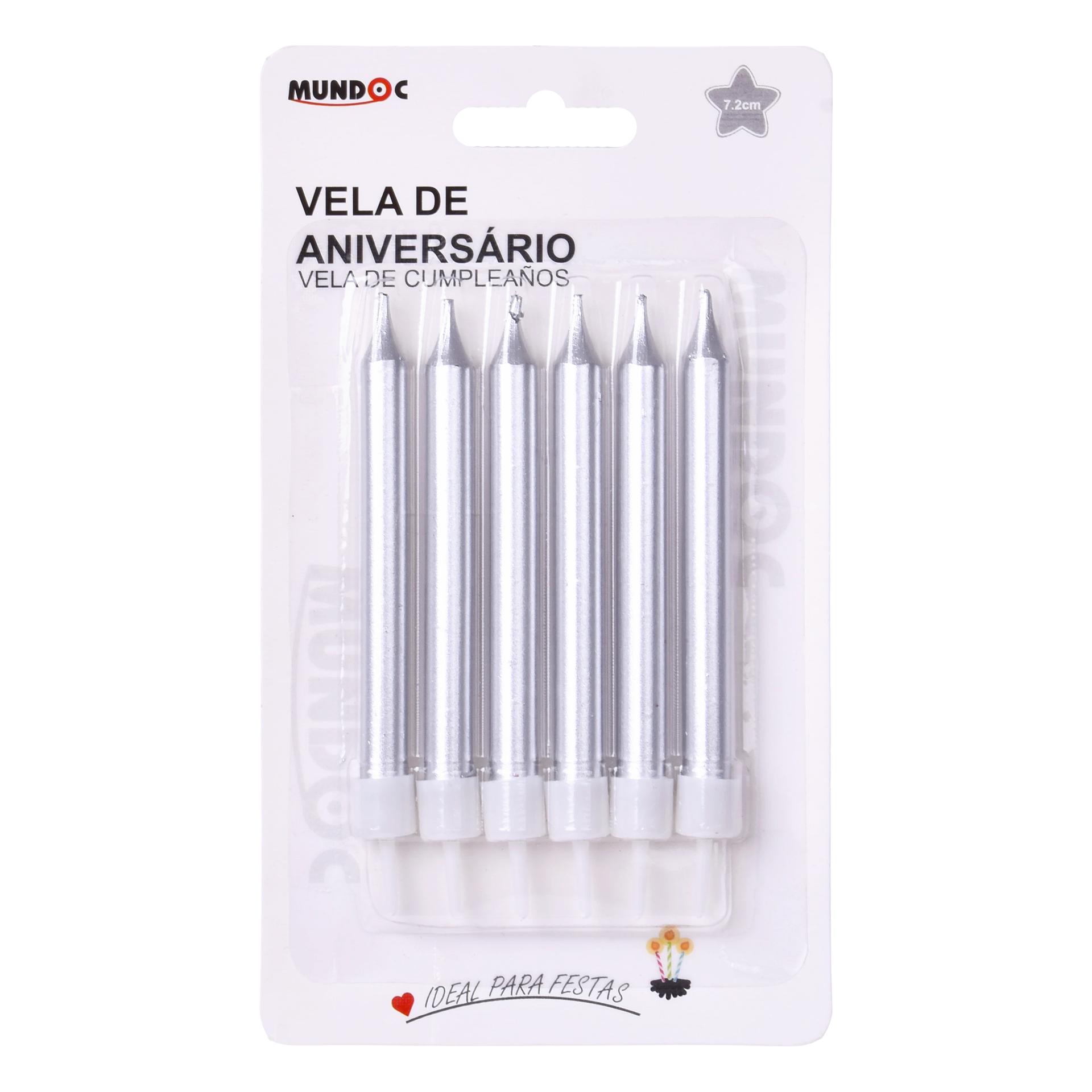 CONUNTO 6 VELAS ANIVERSARIO PRATA 8CM CONUNTO 6 VELAS ANIVERSARIO PRATA 8CM