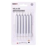CONUNTO 6 VELAS ANIVERSARIO PRATA 8CM CONUNTO 6 VELAS ANIVERSARIO PRATA 8CM